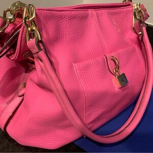 Pink Shoulder Bag with Textured Leather and Gold Hardware